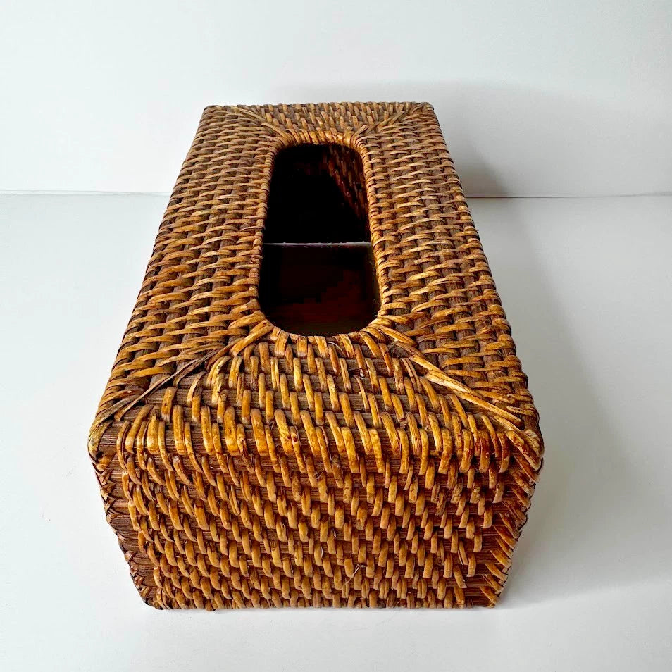 Vintage Wicker Rattan Wood Tissue Box Cover Brown | eBay