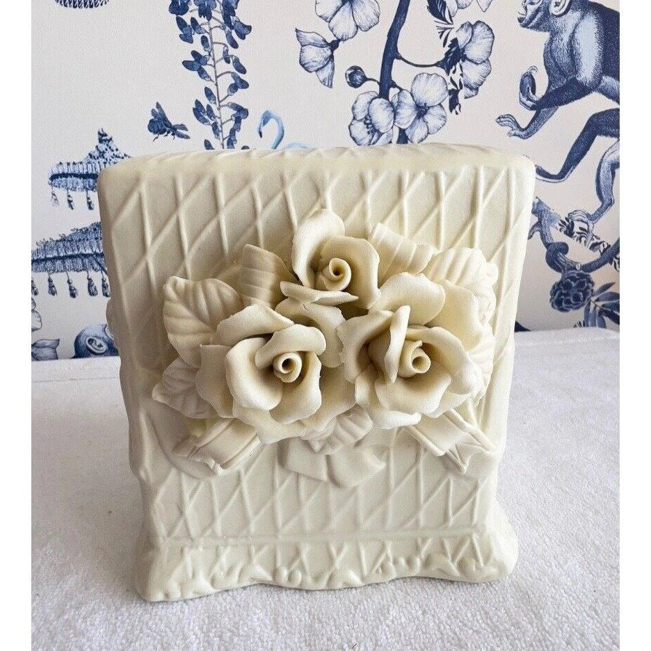 Ceramic Victorian Rose Tissue Box Cover Off-White Elegant 3-D Ivory Flowers 4x5 | eBay