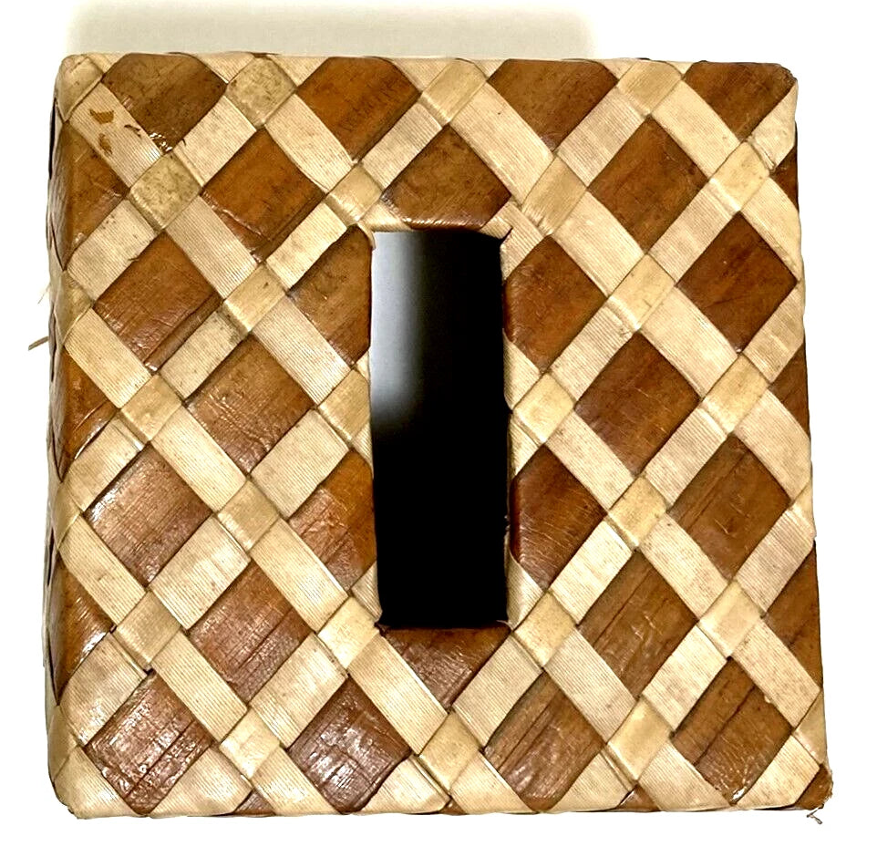 Woven Tissue Box Cover 6x6x6" Brown Tan Natural Lattice Pattern | eBay