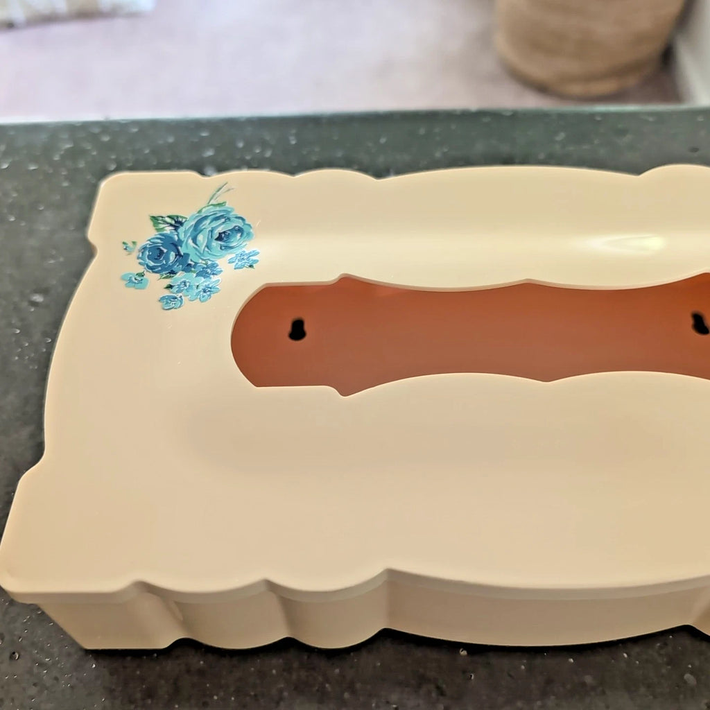 Vintage Cream Blue Roses Plastic Tissue Kleenex Box Holder Scallop MCM Cottage | eBay