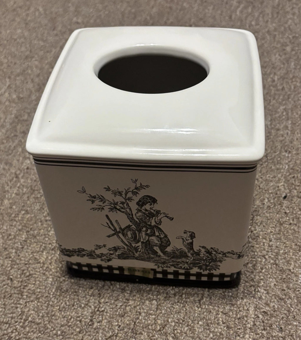 Waverly Black White Toile Tissue Box Cover Checkered Trim Farmhouse Cottage Chic | eBay