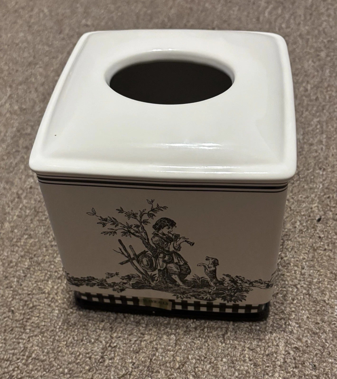 Waverly Black White Toile Tissue Box Cover Checkered Trim Farmhouse Cottage Chic | eBay