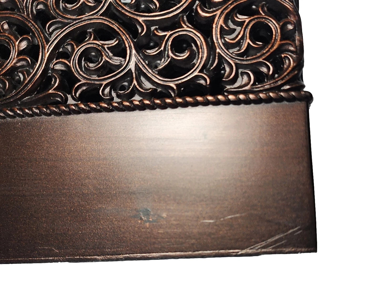 Brushed Bronze Brown Copper Tissue Box Cover Scrolled Design Heavy Resin Bath | eBay