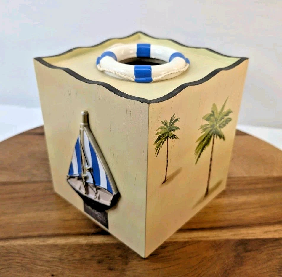 Croscill Seaside Beach Nautical Tissue Box Cover Palm Trees Sailboat Coastal | eBay
