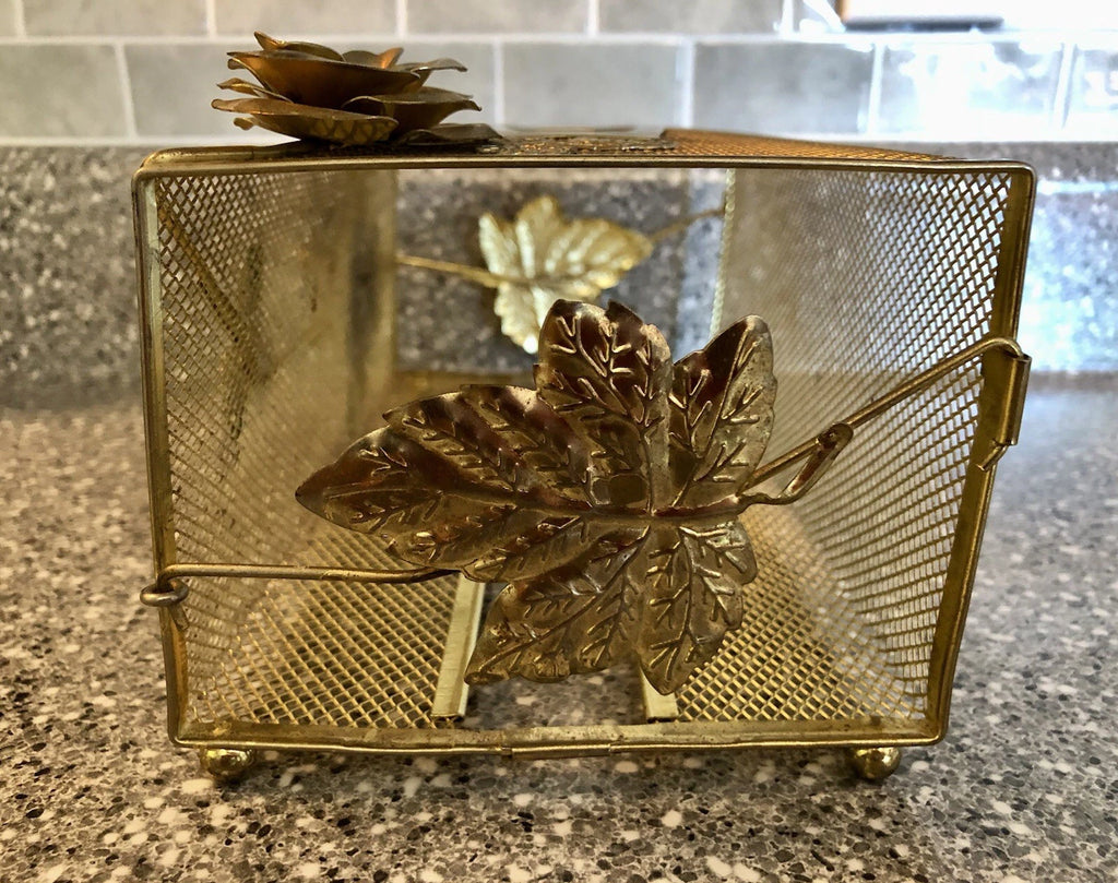 VTG Tissue Box Cover Ornate Hollywood Regency Style Gold Metal Mesh & Roses | eBay