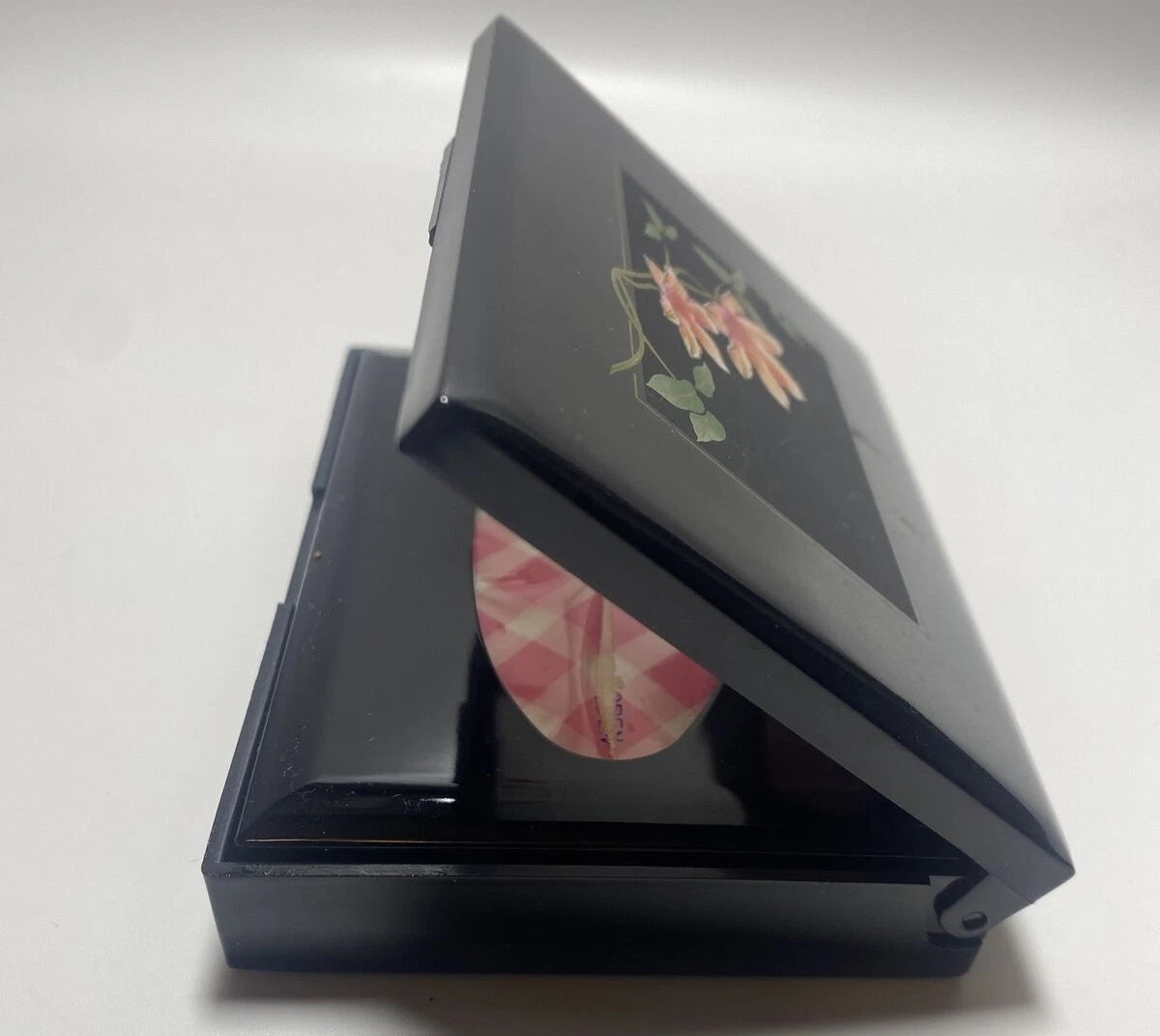 Vintage Black Floral Lacquer Design Travel Tissue Box With Mirror And Tissues | eBay