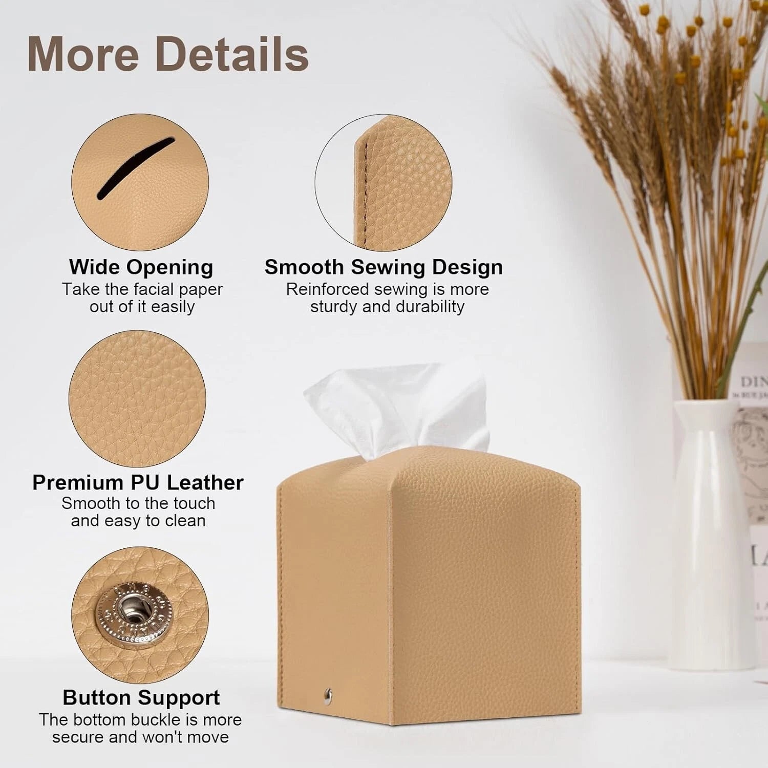 2 Pcs Square Cream Tissue Box Cover PU Leather Decorative Tissue Organizer | eBay