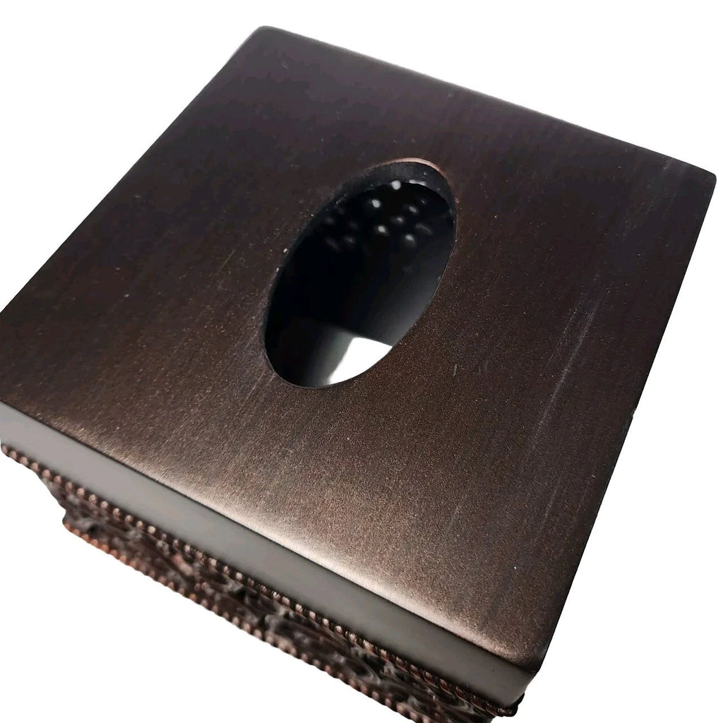 Brushed Bronze Brown Copper Tissue Box Cover Scrolled Design Heavy Resin Bath | eBay