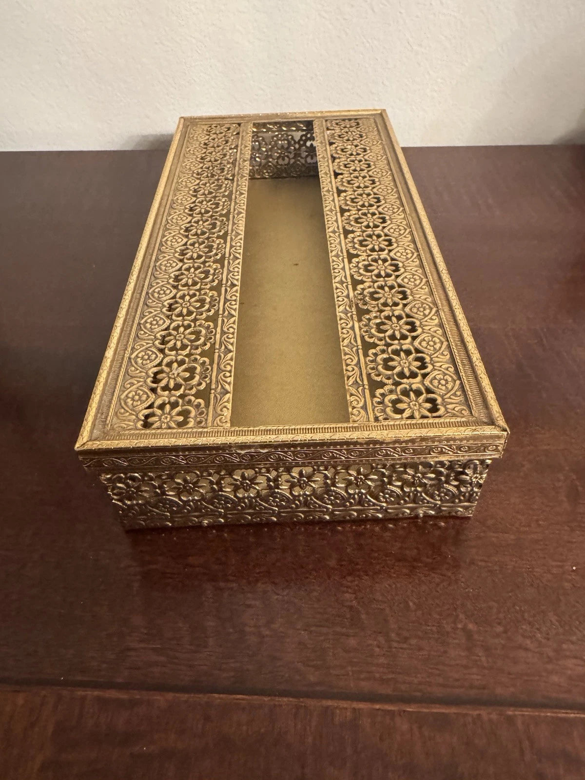 Elegant Vintage MCM Filigree Ornate Flower Gold Metal Tissue Holder Box | eBay