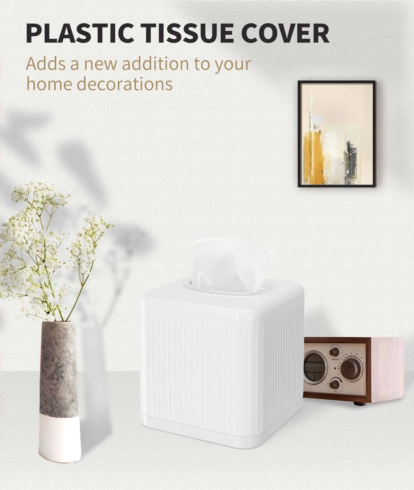 Tissue Box Cover with Base, Square Plastic Tissue Box Holder Decorative Tissu... | eBay