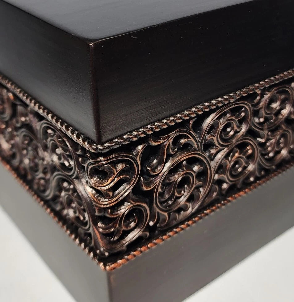 Brushed Bronze Brown Copper Tissue Box Cover Scrolled Design Heavy Resin Bath | eBay