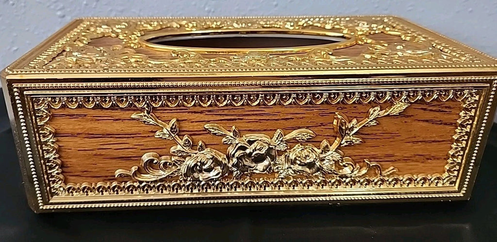 Tissue Box Holder Rectangular Plastic Resembling Wood & Gold | eBay