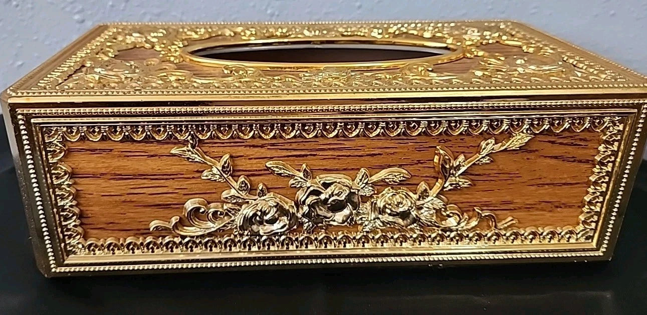 Tissue Box Holder Rectangular Plastic Resembling Wood & Gold | eBay