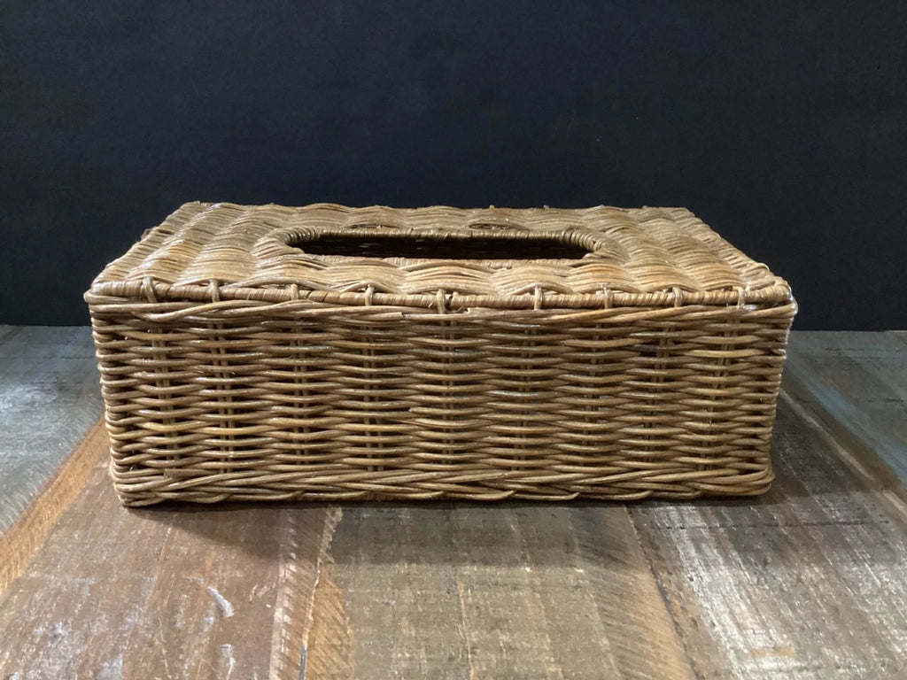 Vintage Wicker Rattan Tissue Box Cover Holder natural 10”x5.5” Boho | eBay