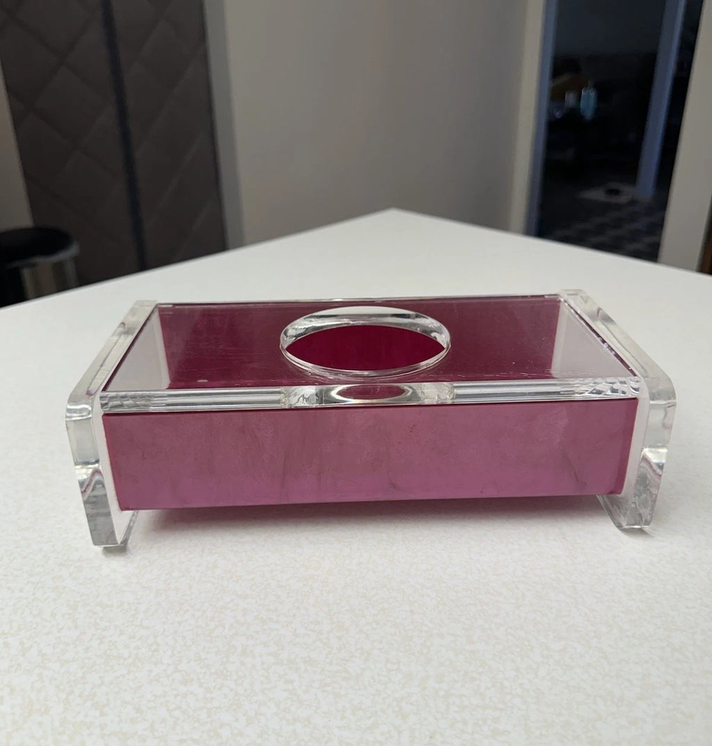 Vintage MCM Regency Thick Lucite Kleenex Cut Tissue Box Holder Acrylic pink | eBay