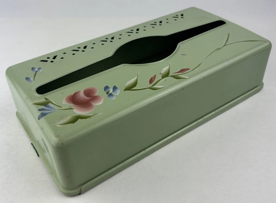 Vintage Metal Tissue Box Holder Green Floral Detecto Shabby Chic Wall Mount | eBay