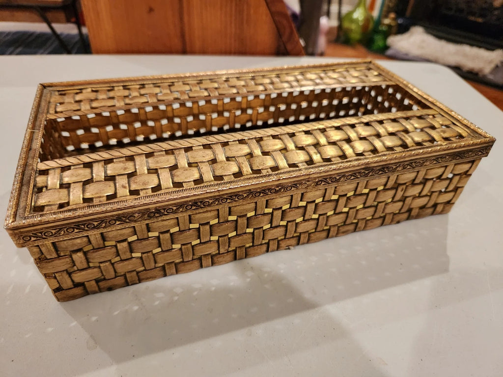 MCM VTG Gold Metal Woven Tissue Box Cover- Classic- Retro | eBay