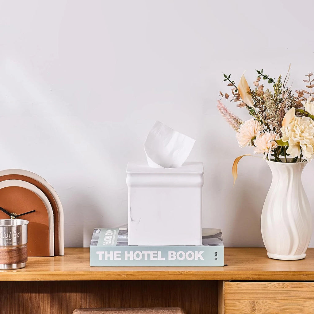 White Marble Tissue Box Cover Retro Square for Bathroom Conutertop,Tissue Box Ho | eBay