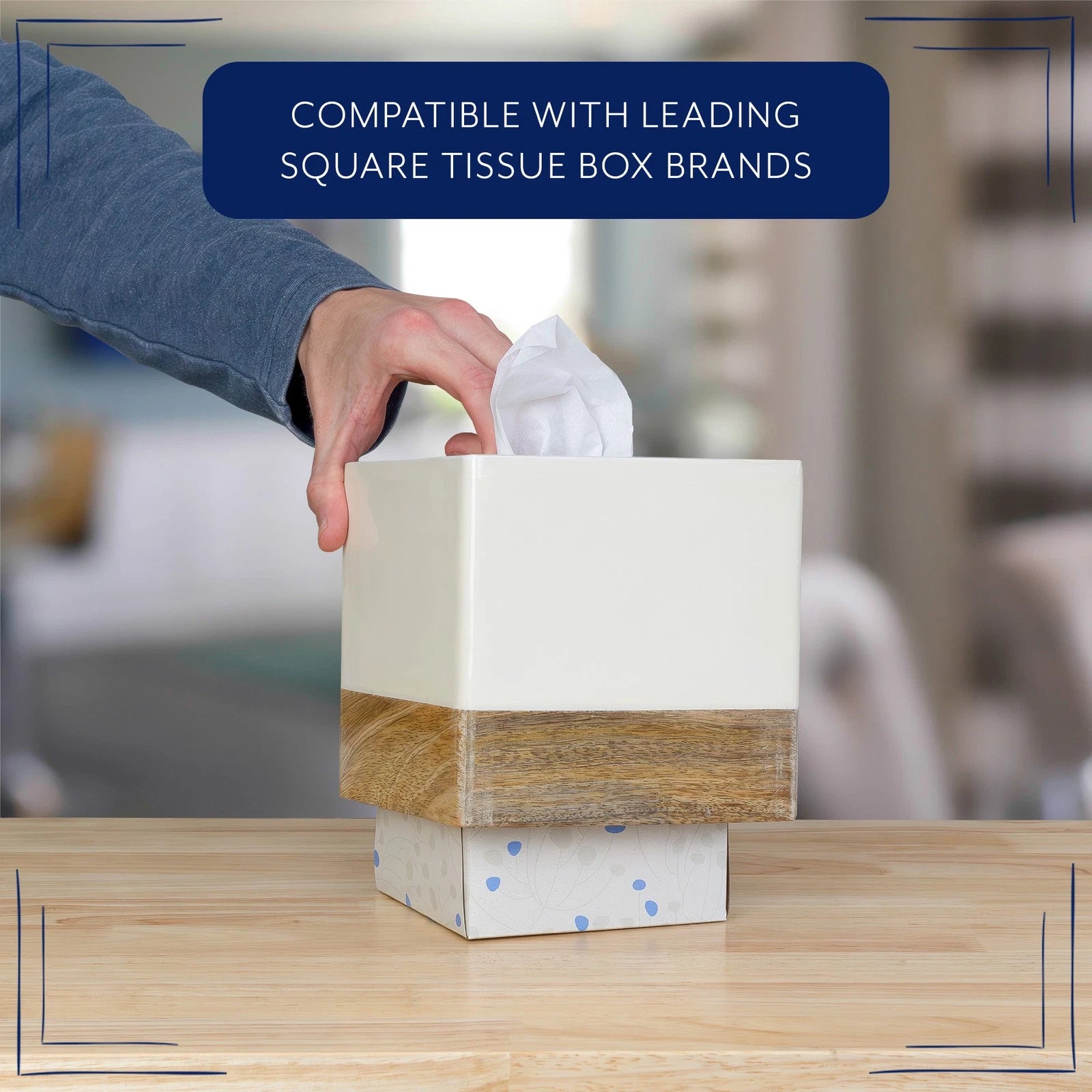 White/Mango Wood Square Tissue Box Cover; Enamel Minimalist Scandinavian Cube | eBay