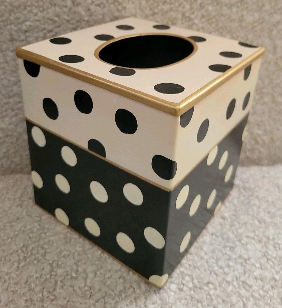 Mackenzie Childs Tissue Box Cover Dotty Polka Dot Boutique Black Cream Square | eBay
