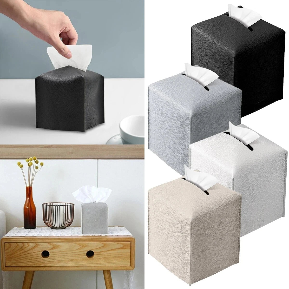 Tissue Box Cover, Refined Modern PU Leather Square Tissue Box Holder | eBay