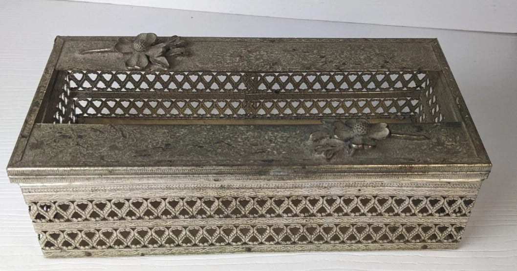 Vintage silvertone flower lattice Tissue Box Holder Ornate Hollywood Regency MCM | eBay