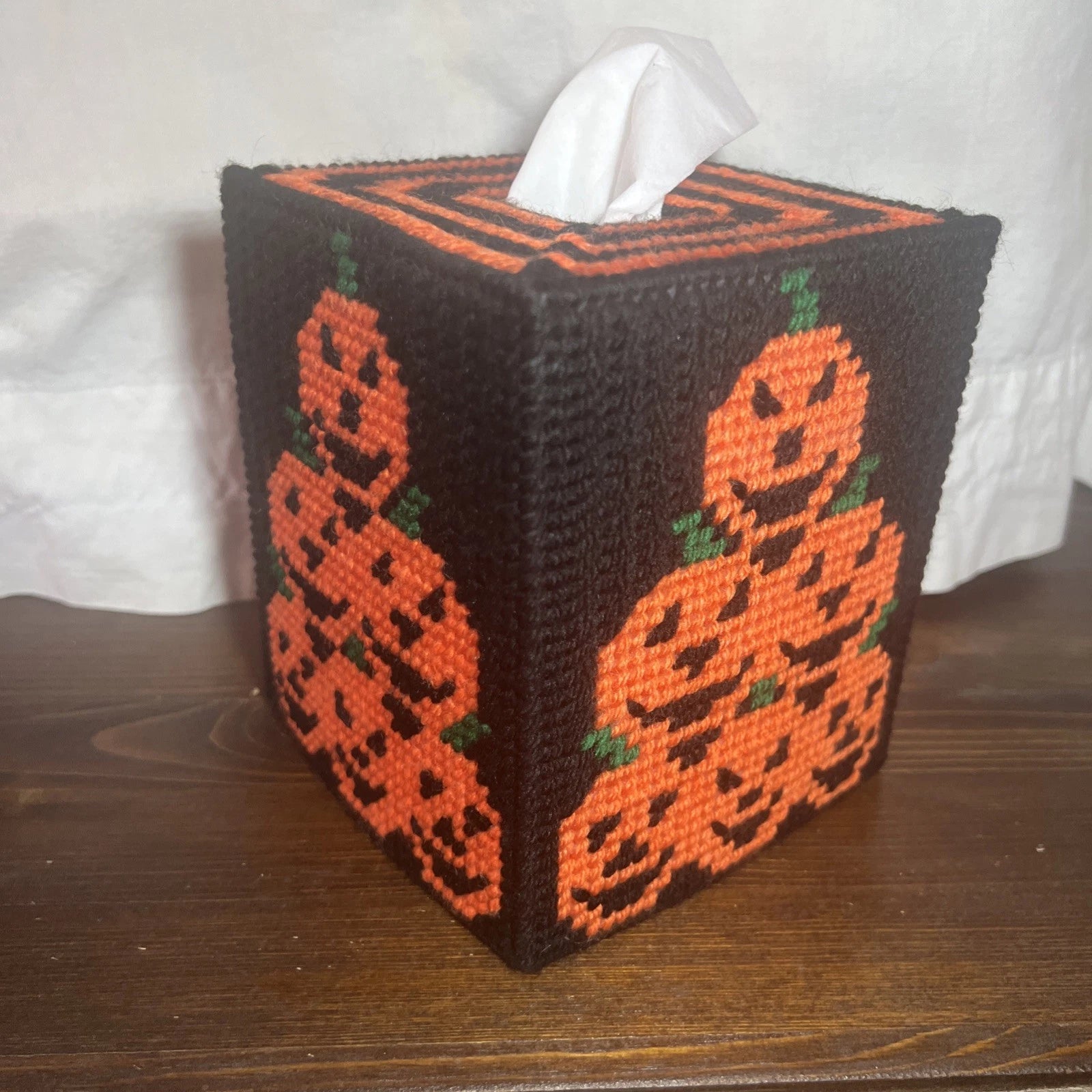Handmade Needlepoint Halloween Jack O Lantern Pumpkin Boutique Tissue Box Cover | eBay