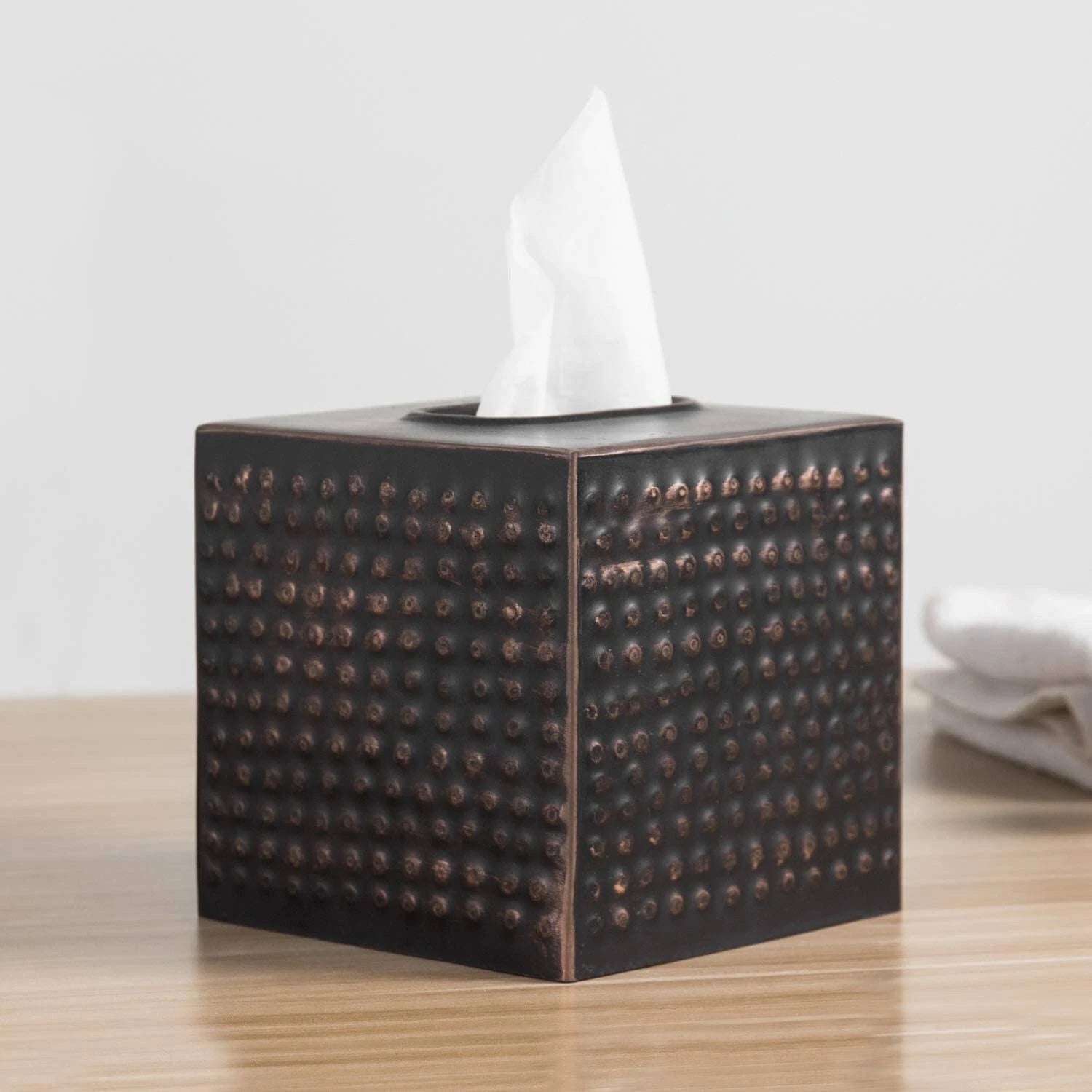Tissue Holder with Open Bottom, Brushed Bronze Hammered Metal Tissue Box Cover | eBay