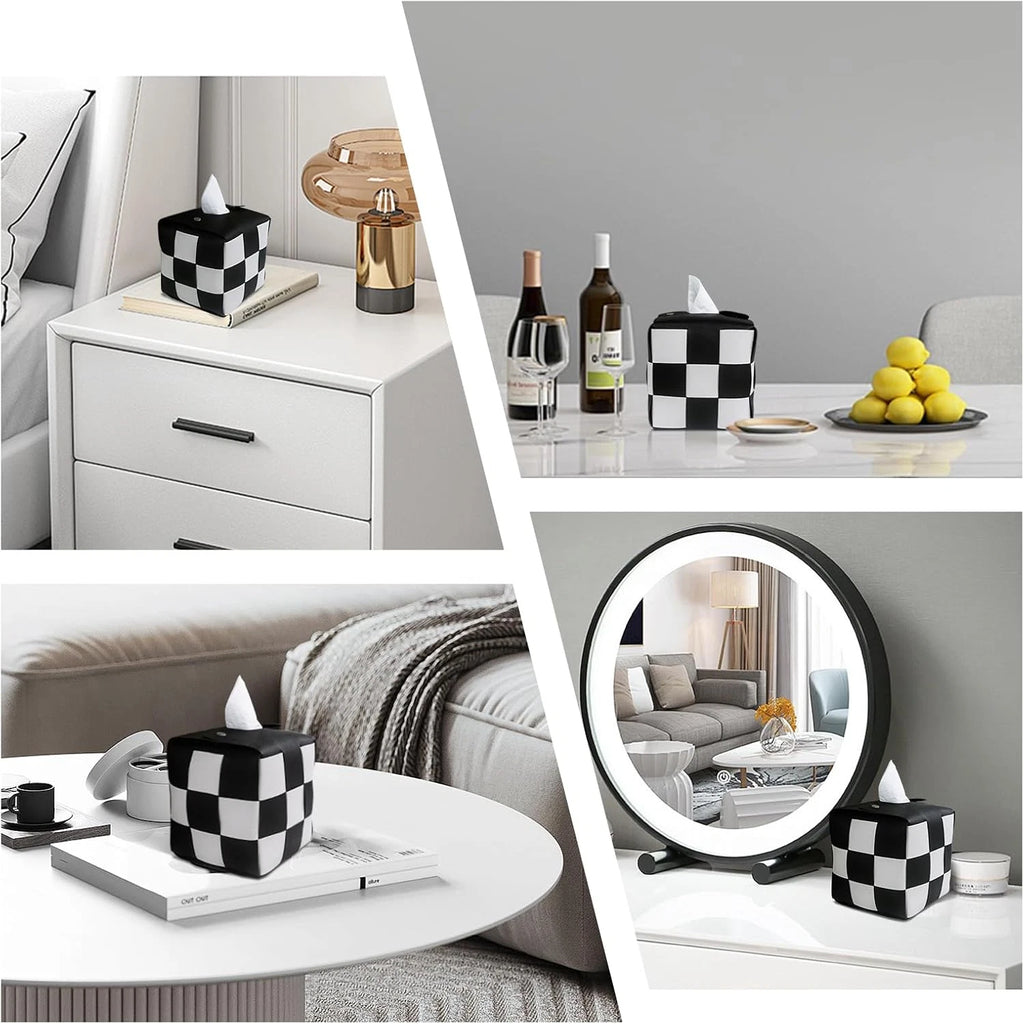 Tissue Box Cover, Square PU Leather Tissue Box Holder with Metal Buckle, Checker | eBay