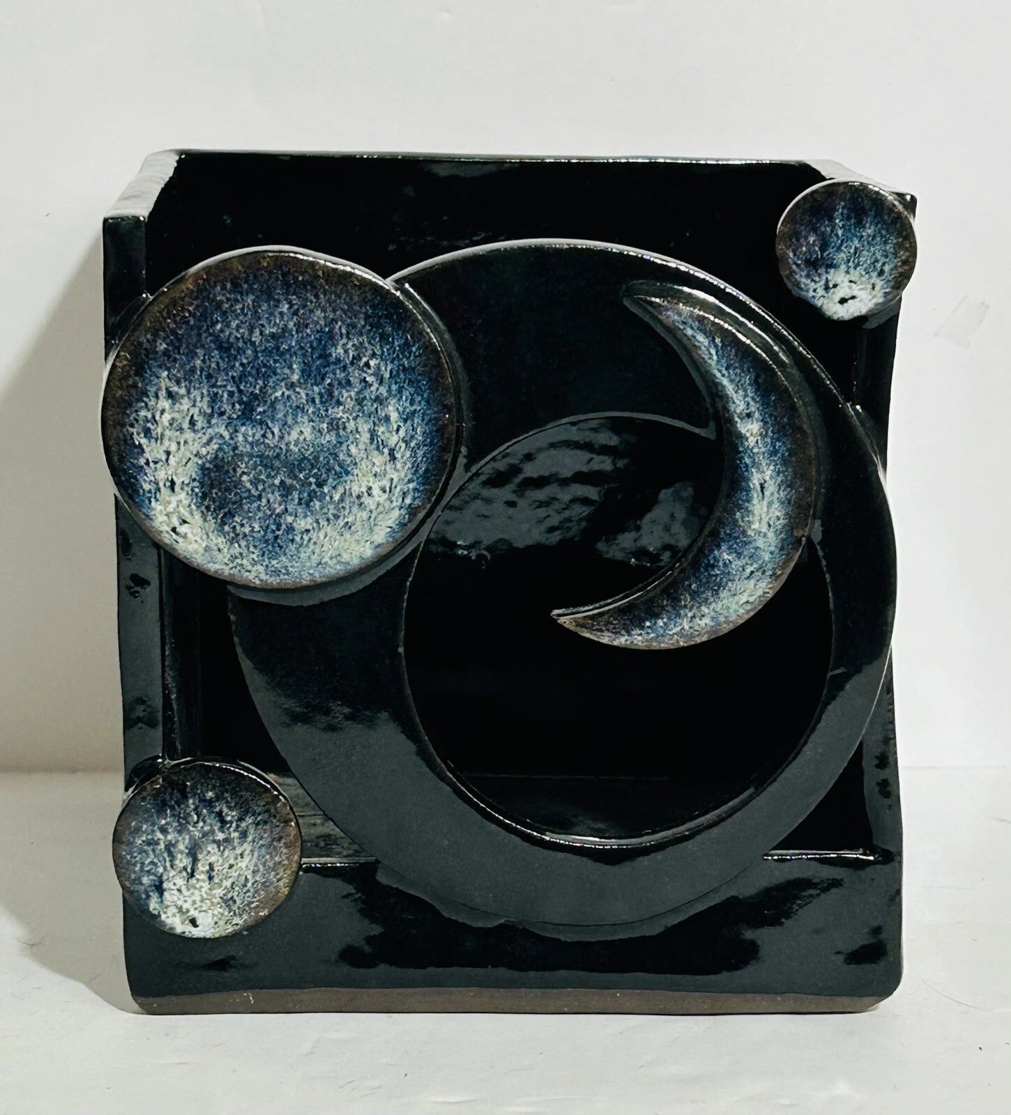 Studio Art Pottery Tissue Box Holder Black Glaze Moon Phase Whimsy Goth Witchy | eBay