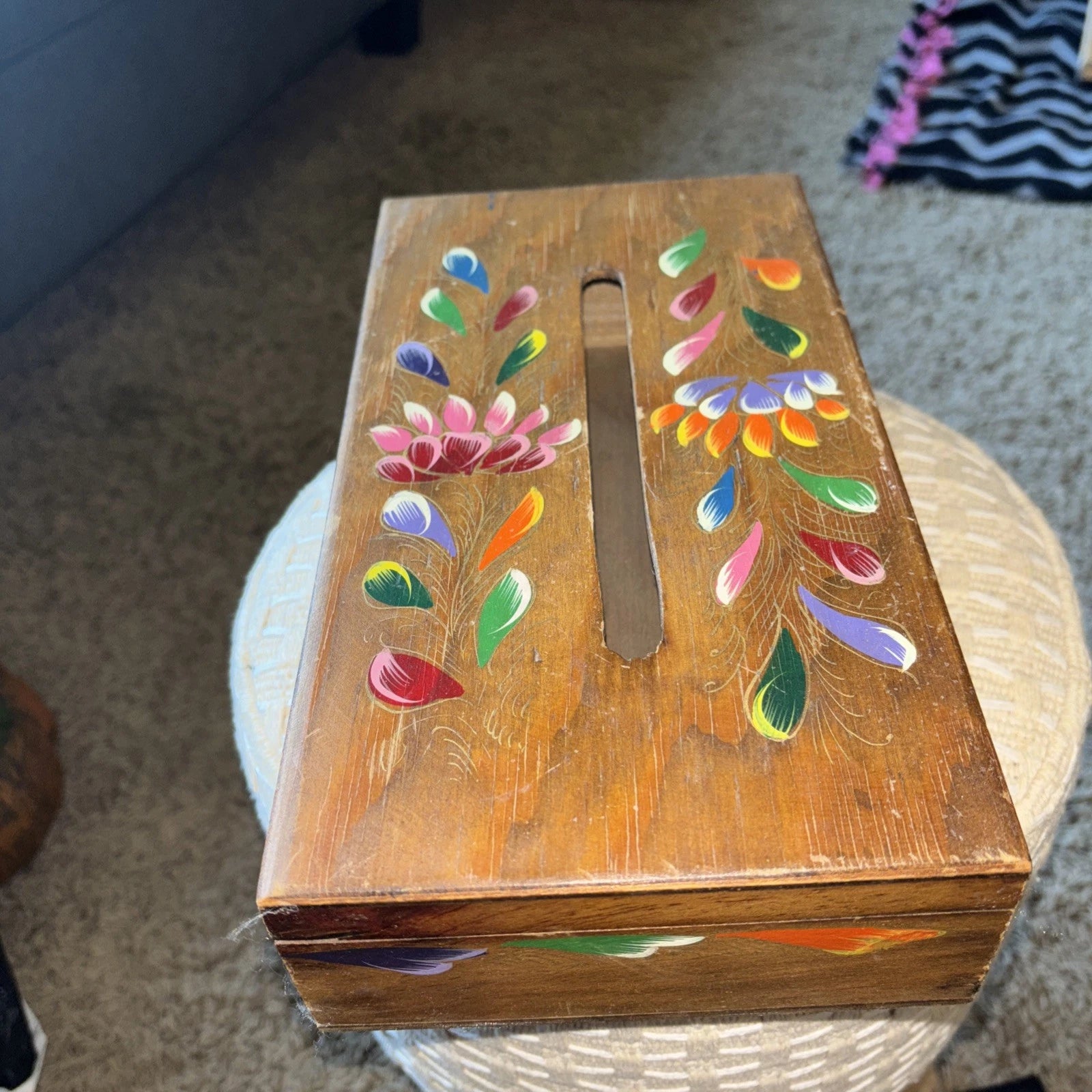 Vintage Hand Painted Wooden Tissue Box 11” x 6” | eBay