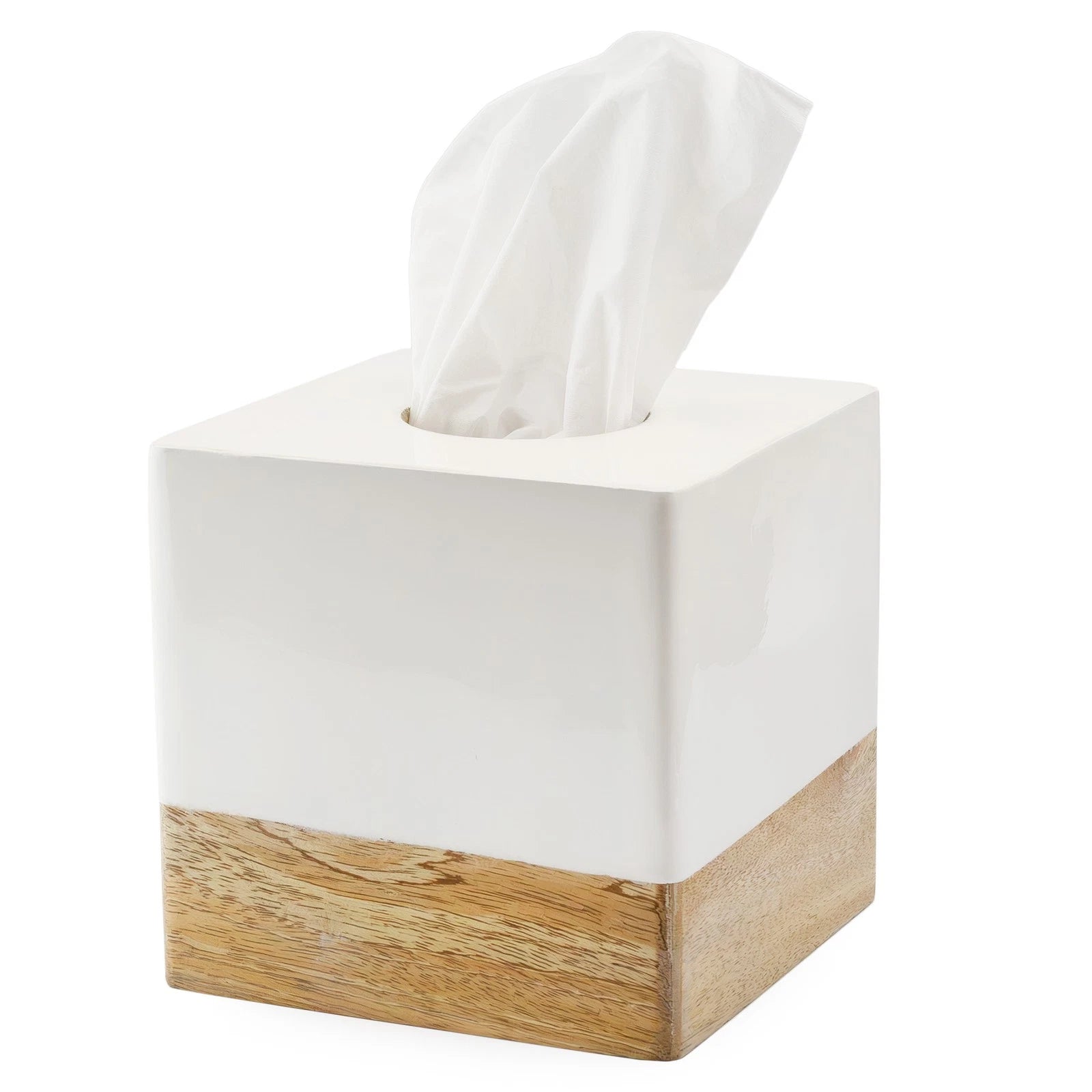 White/Mango Wood Square Tissue Box Cover; Enamel Minimalist Scandinavian Cube | eBay