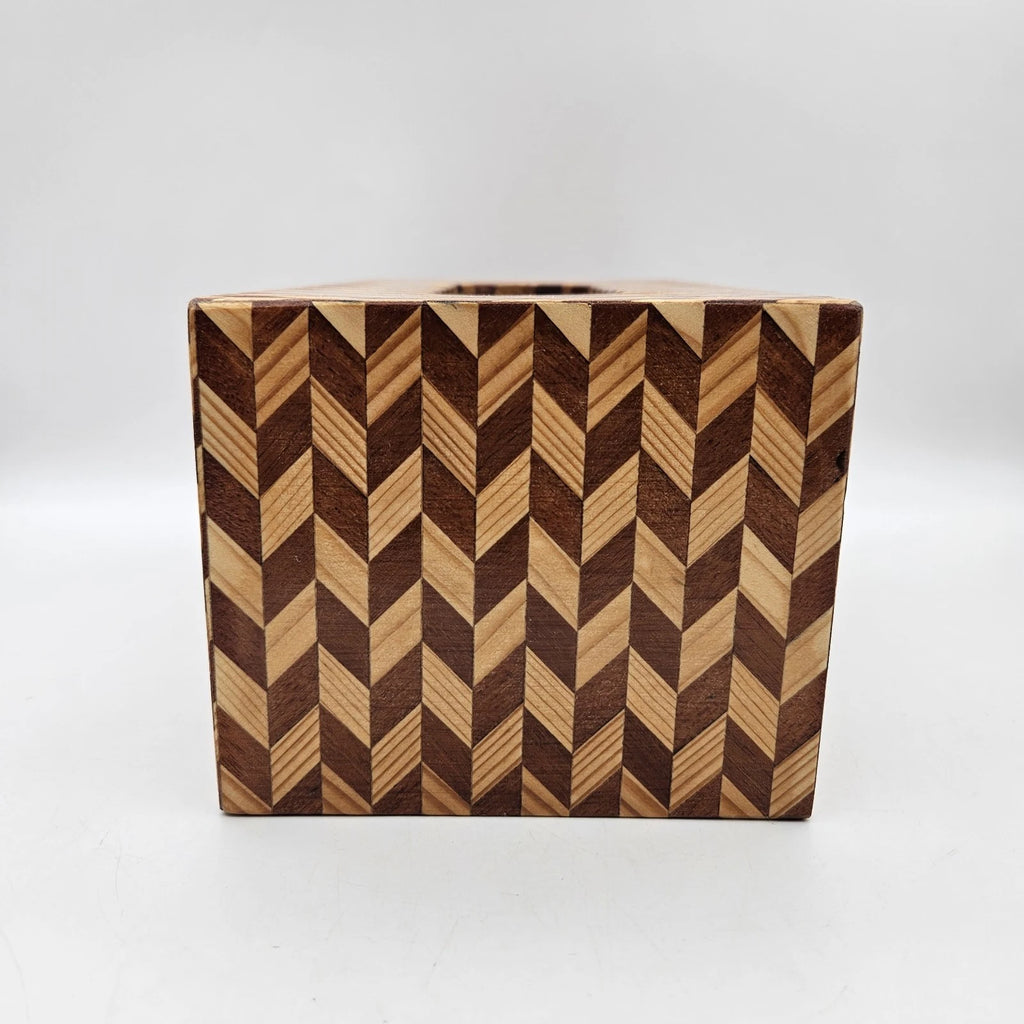 Marquetry Wood Inlay Rectangle Tissue Box Cover Cheveron Zigzag Pattern 2 Tone | eBay