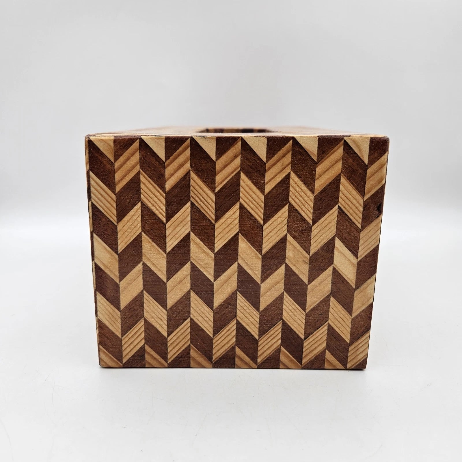 Marquetry Wood Inlay Rectangle Tissue Box Cover Cheveron Zigzag Pattern 2 Tone | eBay