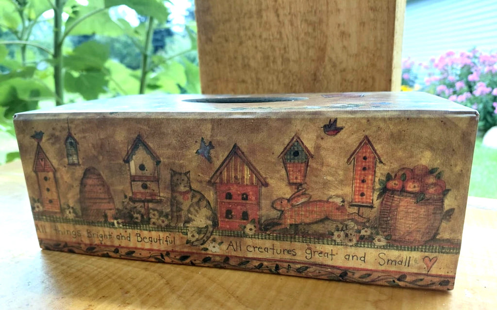 Primitive Tissue Box Bob’s Boxes All Creatures Cat Birdhouse Bunny Floral VTG | eBay