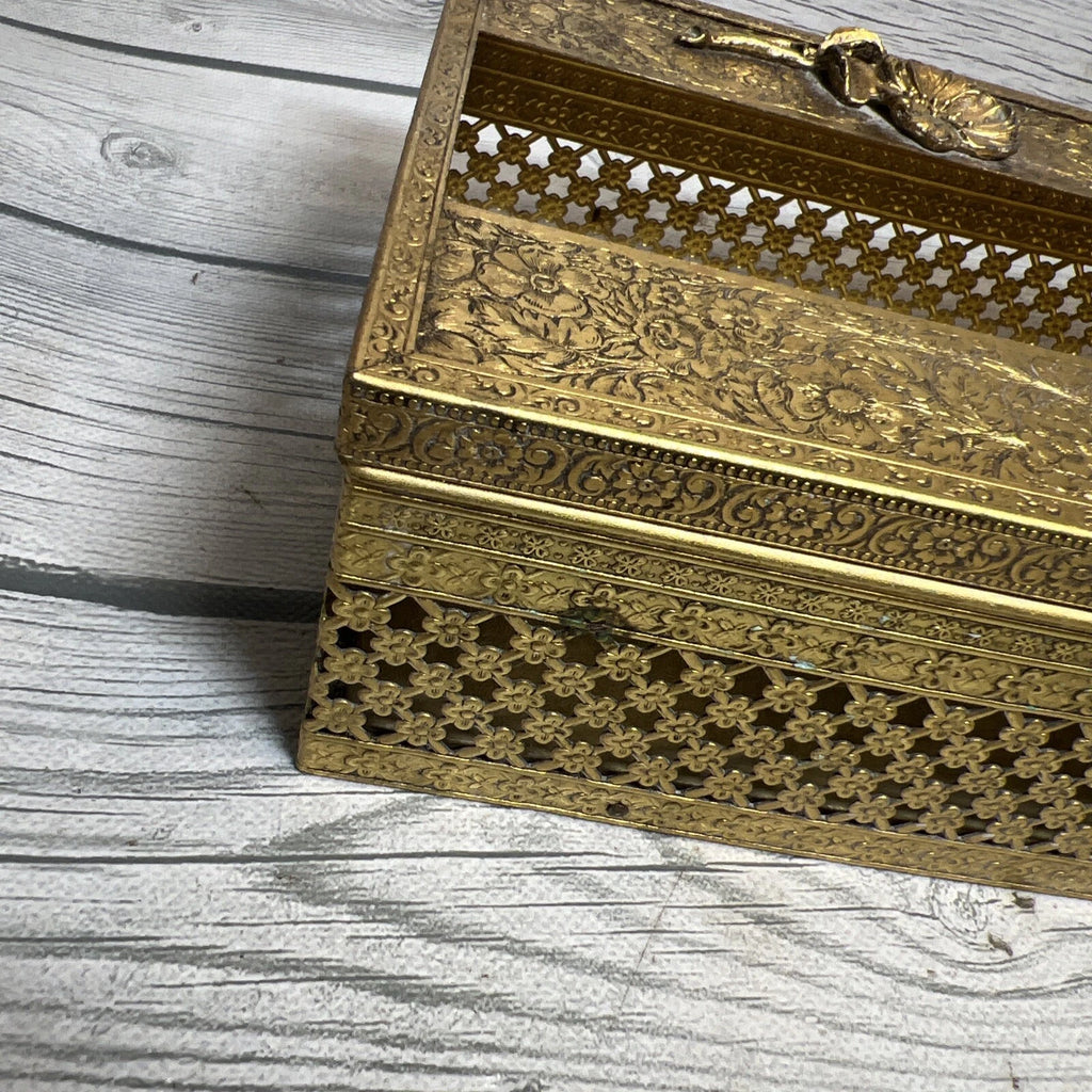 Vintage Gold Metal Filigree Flower Hollywood Regency Art Deco Tissue Box Holder | eBay