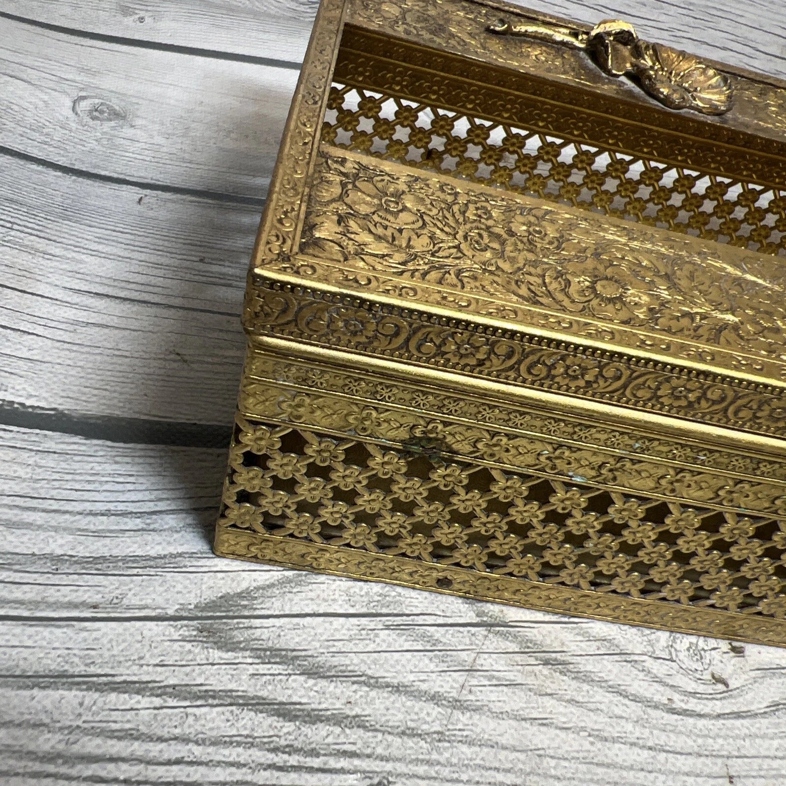 Vintage Gold Metal Filigree Flower Hollywood Regency Art Deco Tissue Box Holder | eBay