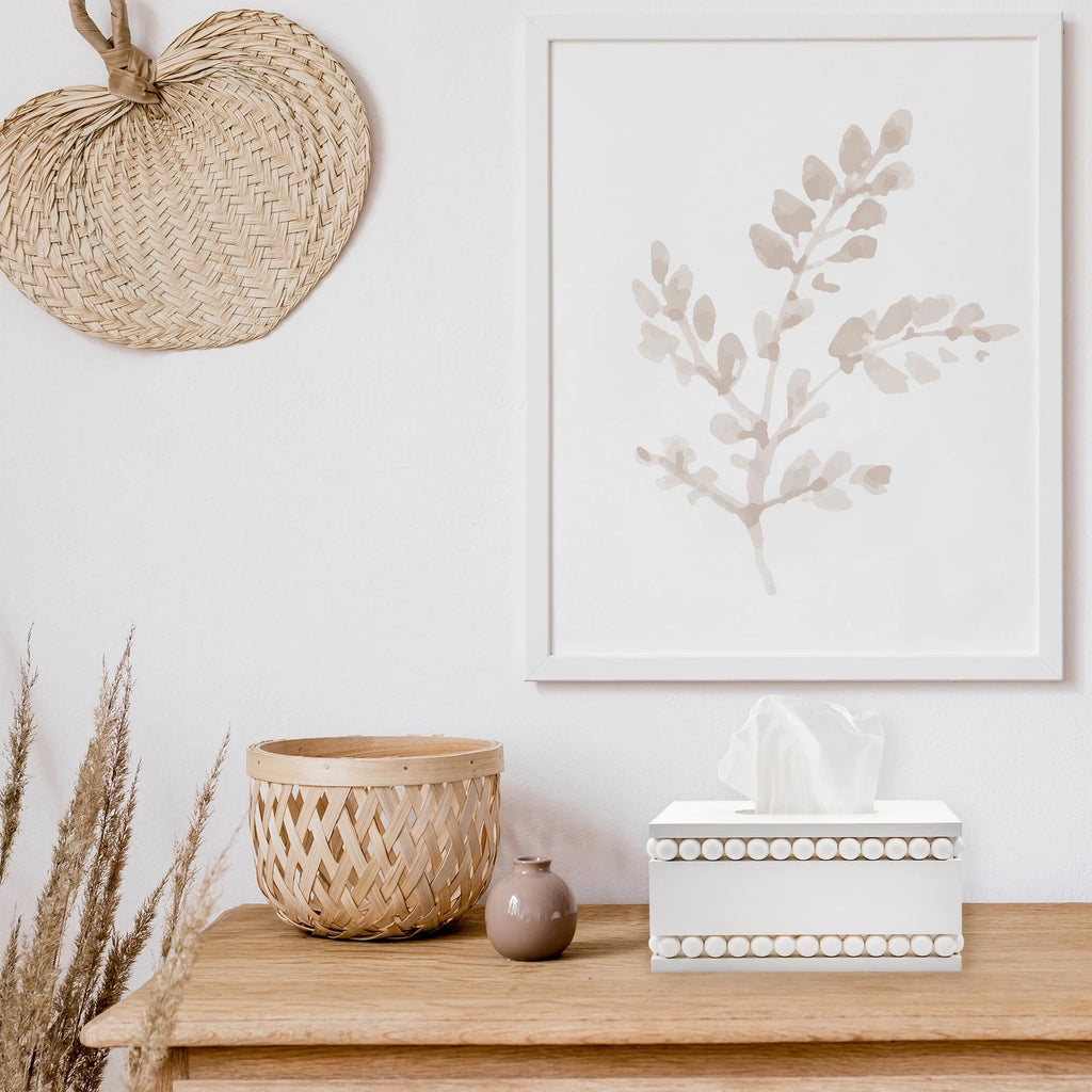 Beaded Tissue Box Cover, Rectangular White; Rustic Farmhouse Wood Tissue Holder | eBay