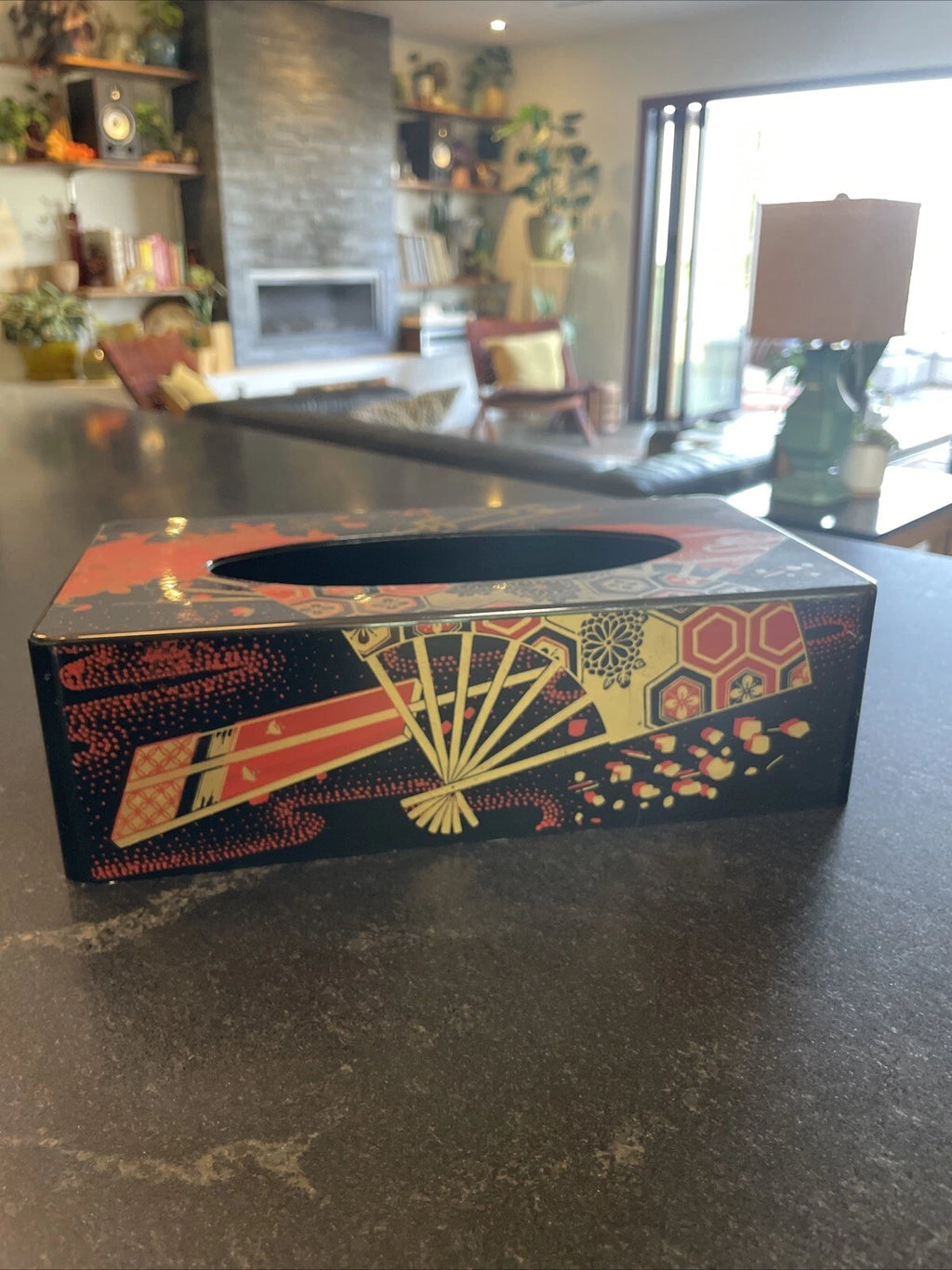 Vintage Yamanaka Japanese Black Lacquered Tissue Box Fan Design | eBay
