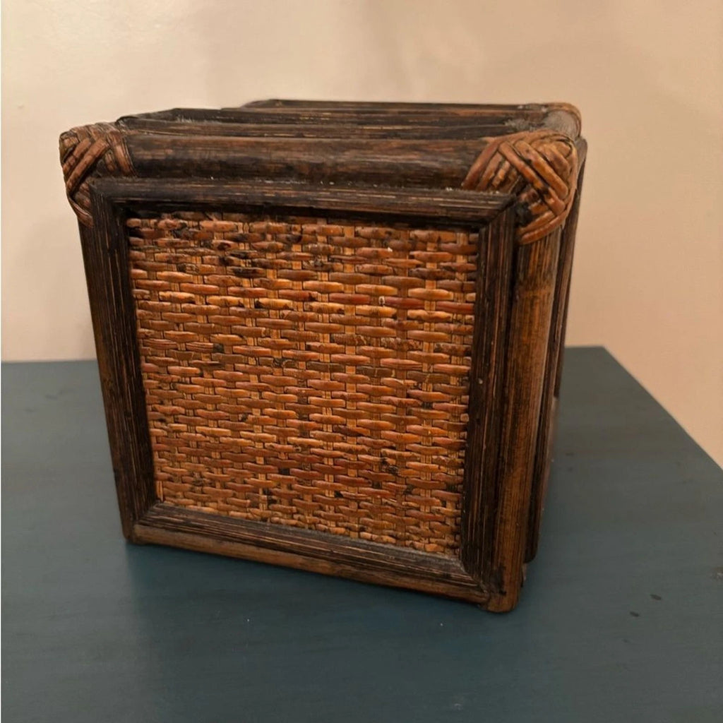 VINTAGE BAMBOO WICKER RATTAN WOVEN SQUARE TISSUE BOX COVER BATHROOM KLEENEX | eBay