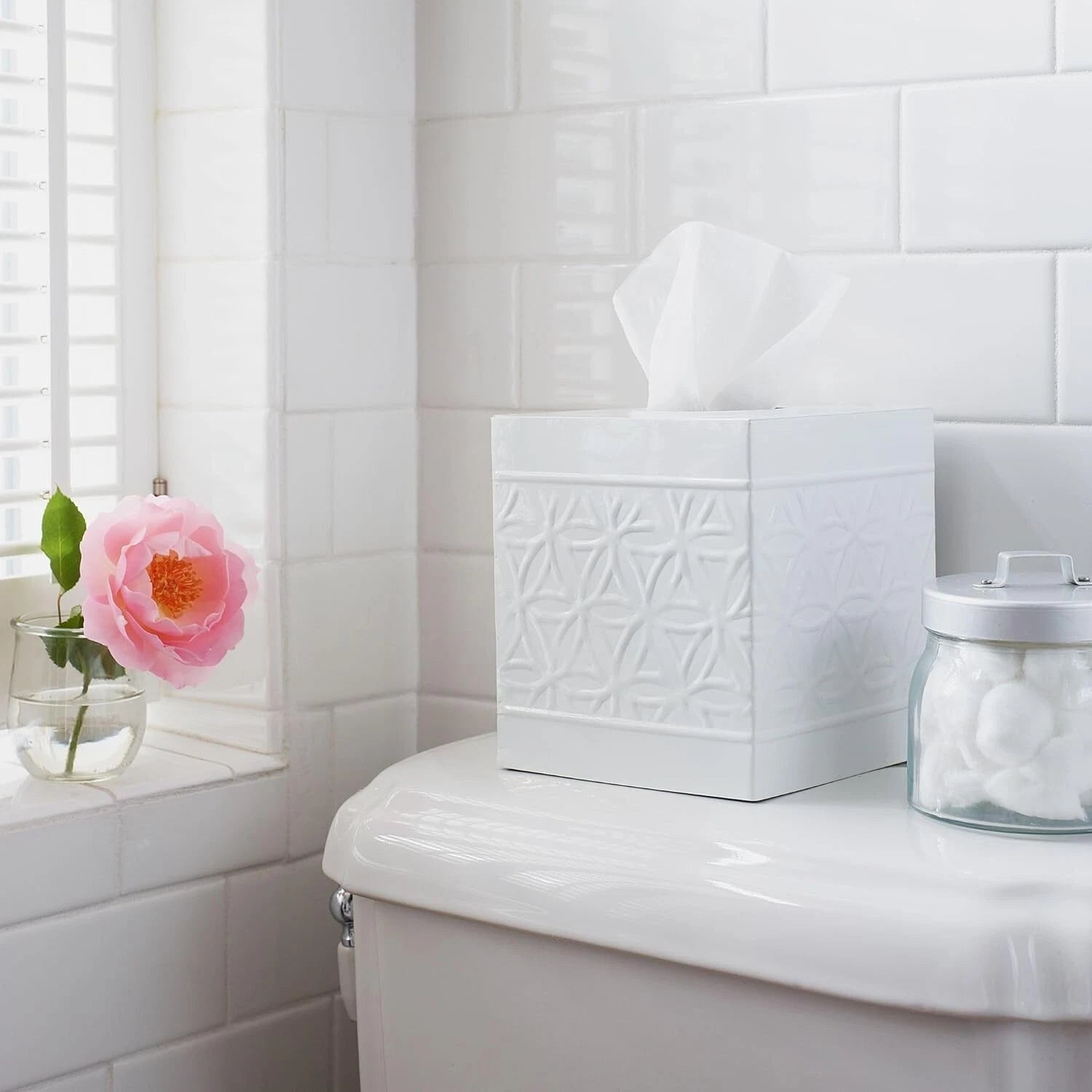 Autumn Alley White Tissue Box Cover Square, White Bathroom Accessories | eBay