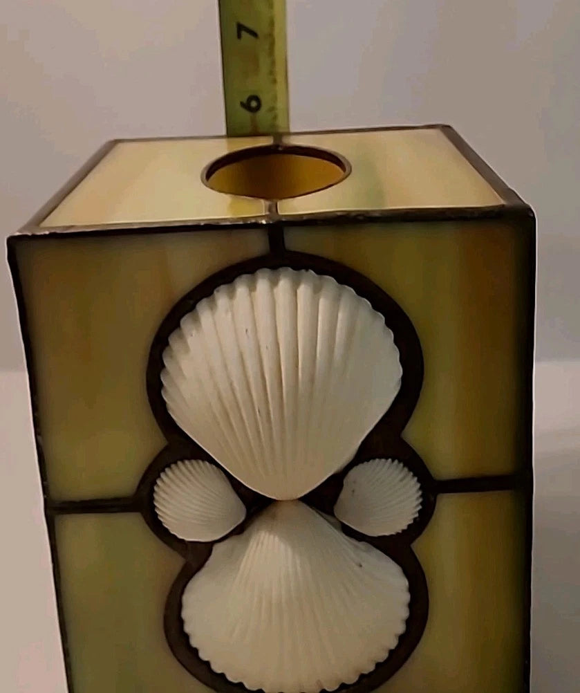 Vtg. Leaded Stained Glass Tissue Box Cover Slag With Sea Shells EUC | eBay