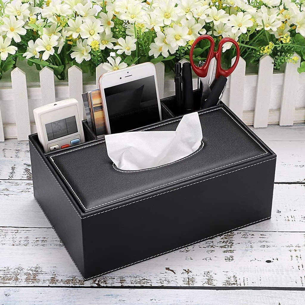 Pu Leather Tissue Box Cover Multifunctional Tissue Box Holder With Stationery Re | eBay