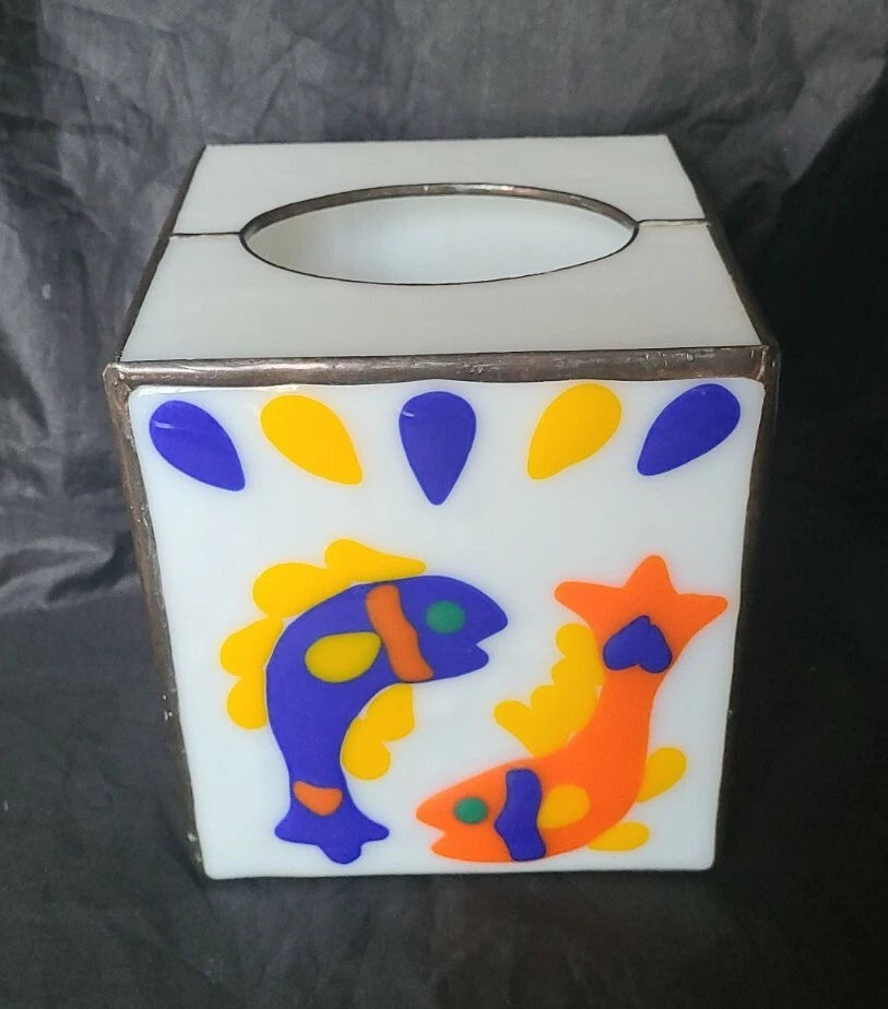 Vintage Copper Leaded Slag Glass Art Crafts Tissue Box Holder Fish 6x5x5 (B3-H13 | eBay