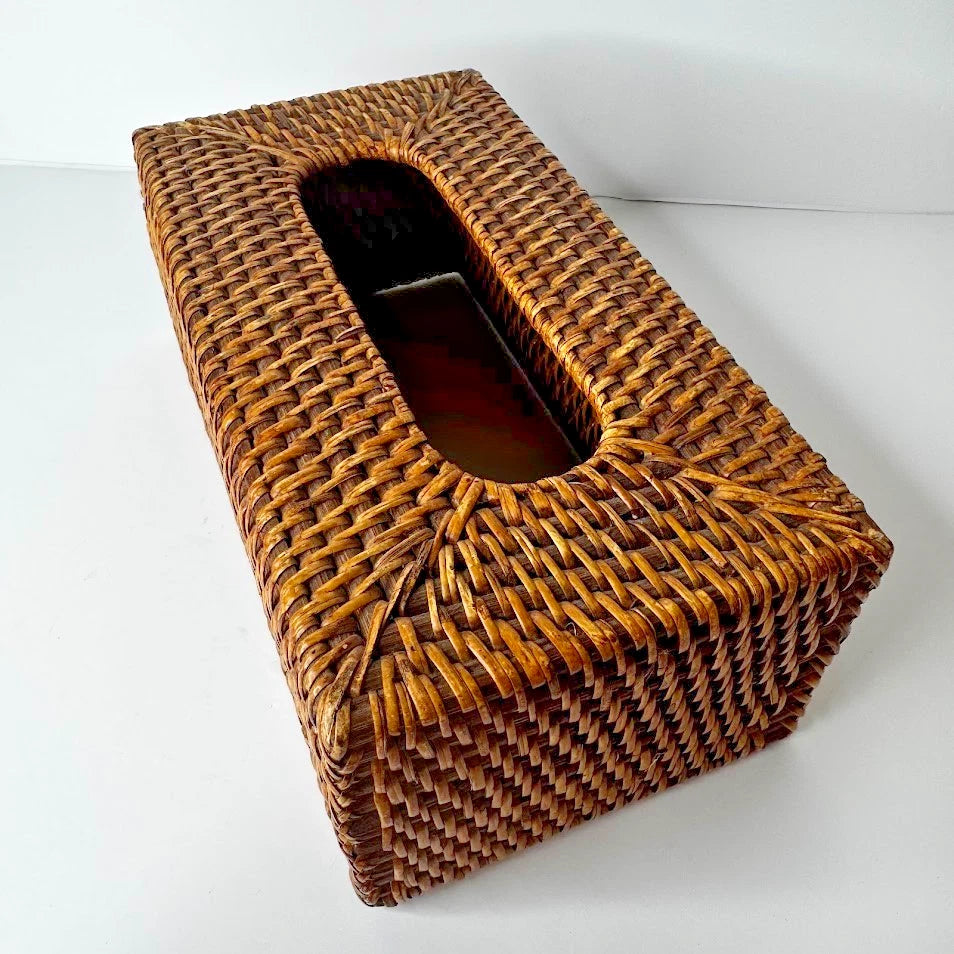 Vintage Wicker Rattan Wood Tissue Box Cover Brown | eBay
