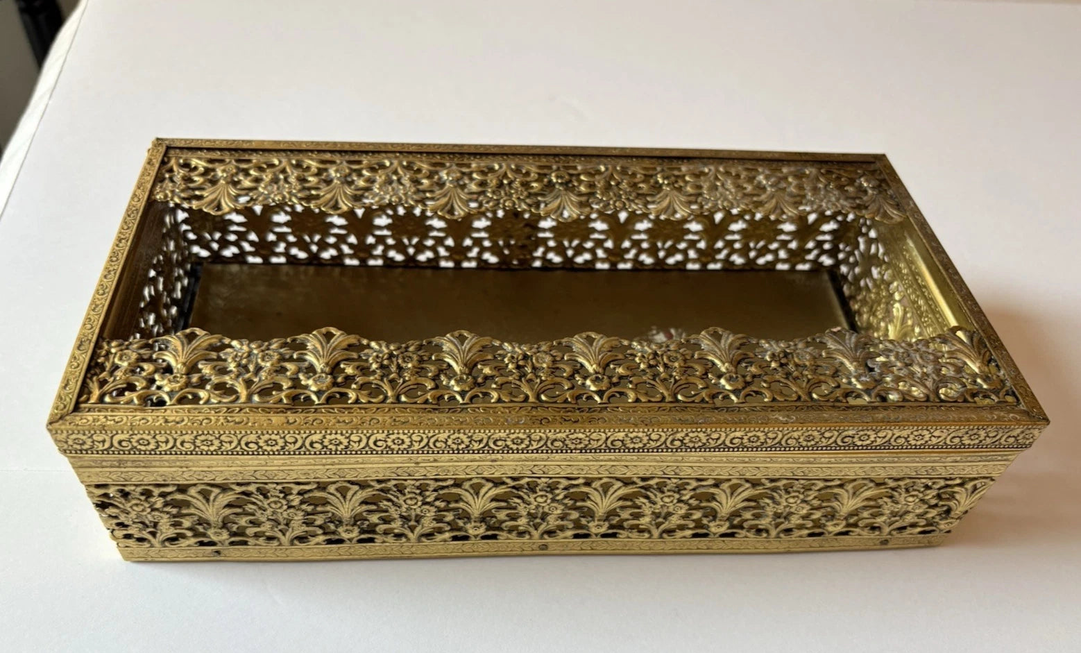 Vintage MCM Gold Tone Roses Ormolu Tissue Box Holder Ornate Hollywood Regency | eBay