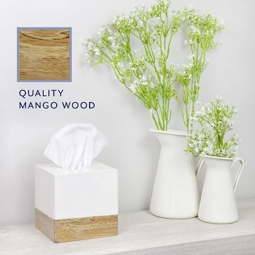 White/Mango Wood Square Tissue Box Cover; Enamel Minimalist Scandinavian Cube | eBay