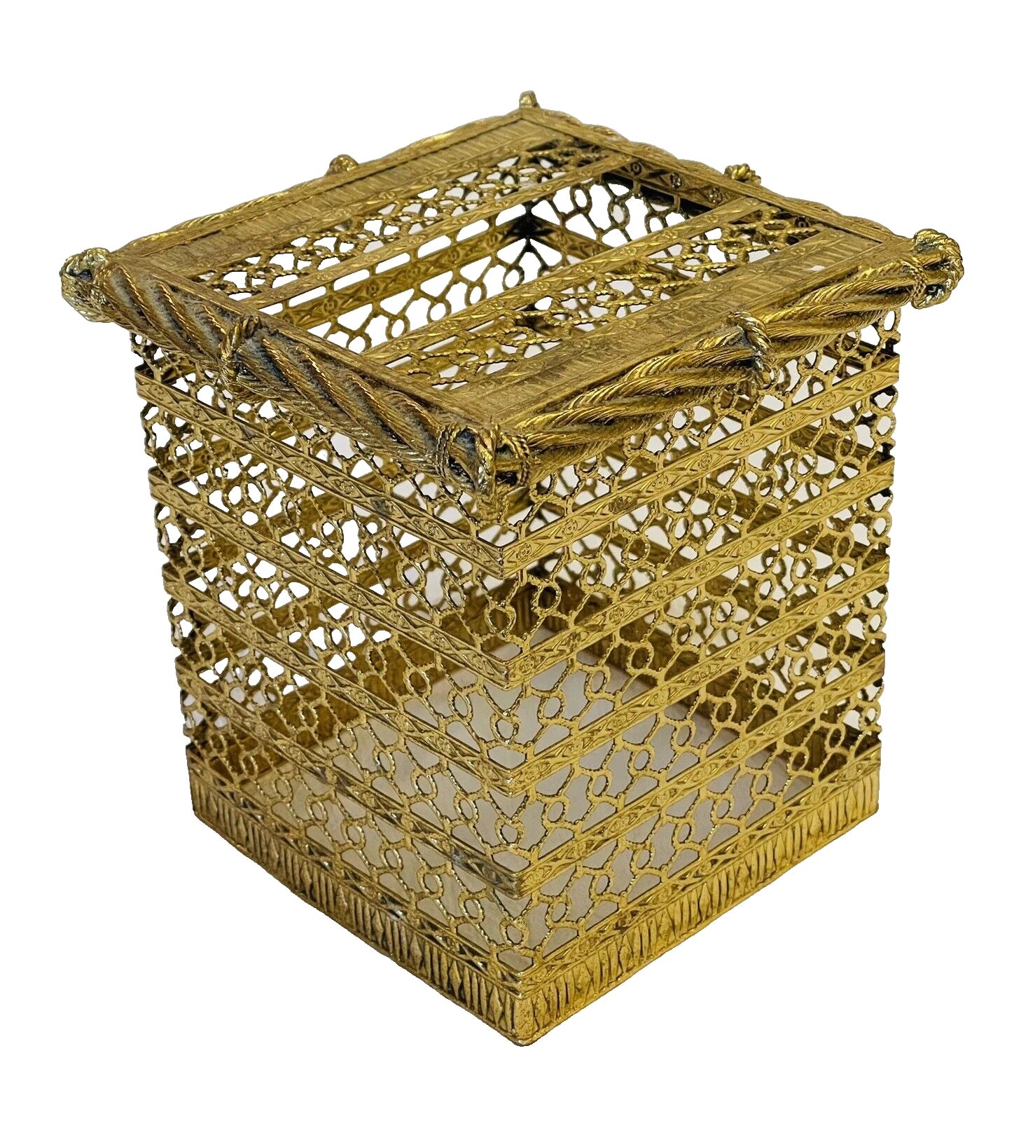 Vintage Brass Filigree Tissue Box Cover Hollywood Regency Metal Kleenex Holder | eBay