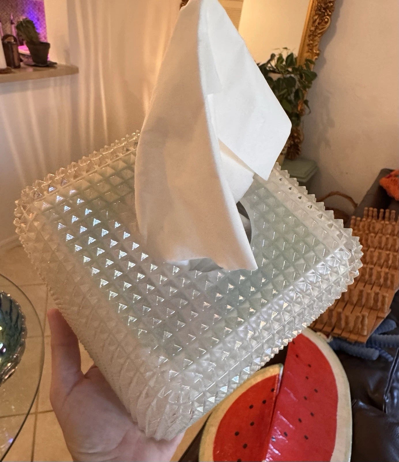 Mike Ally Iridescent Clear/White Quill Diamond Tissue Box Cover Holder | eBay