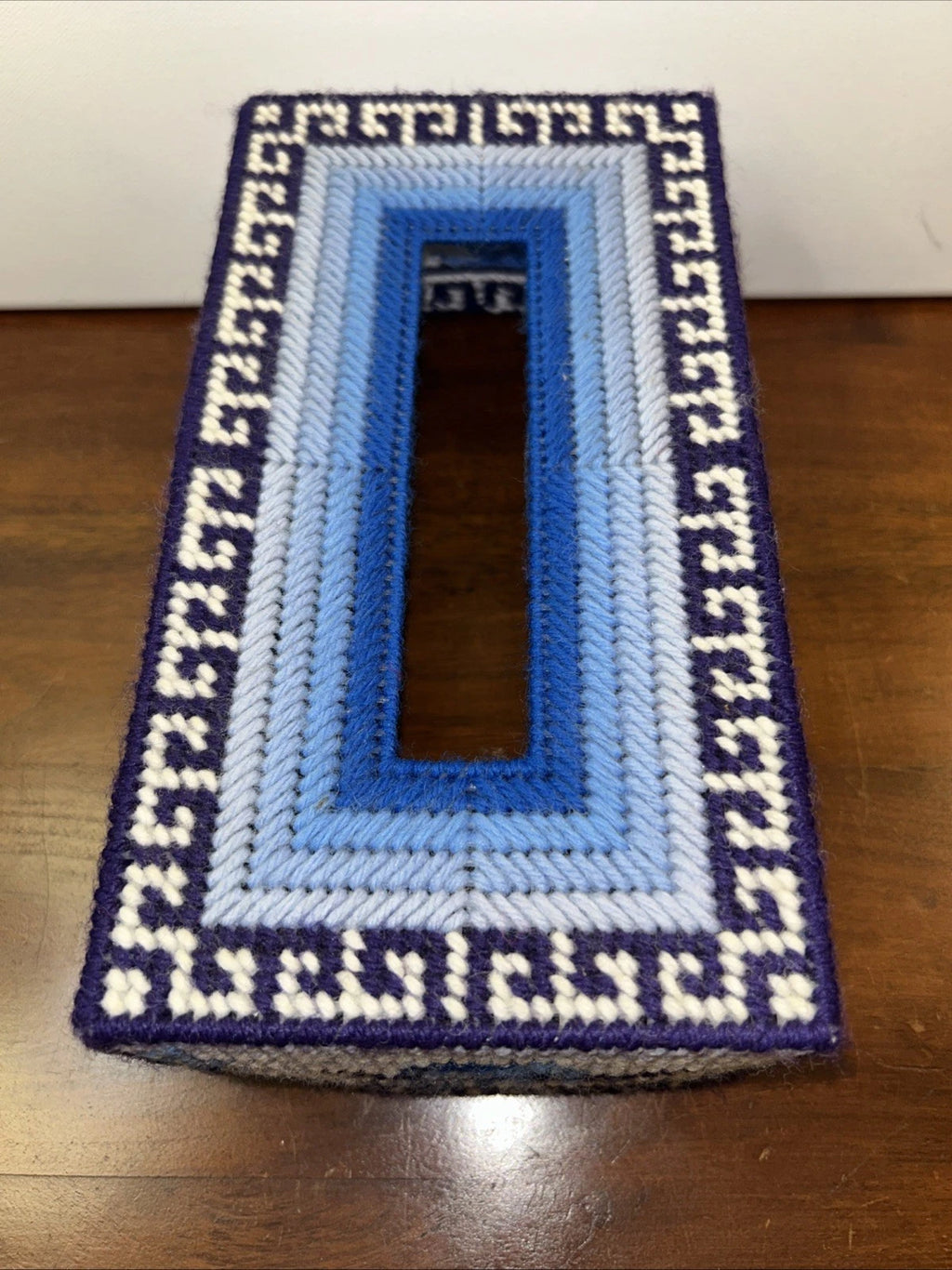 Vtg Tissue Box Cover Needlepoint Handmade Plastic Canvas Rectangle Blue Willow | eBay